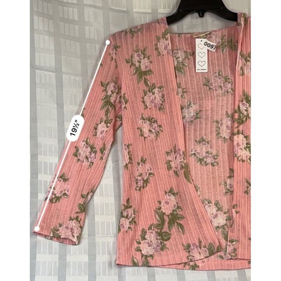 women self esteem vest/ top size m long sleeve color pink orange floral - Picture 11 of 12